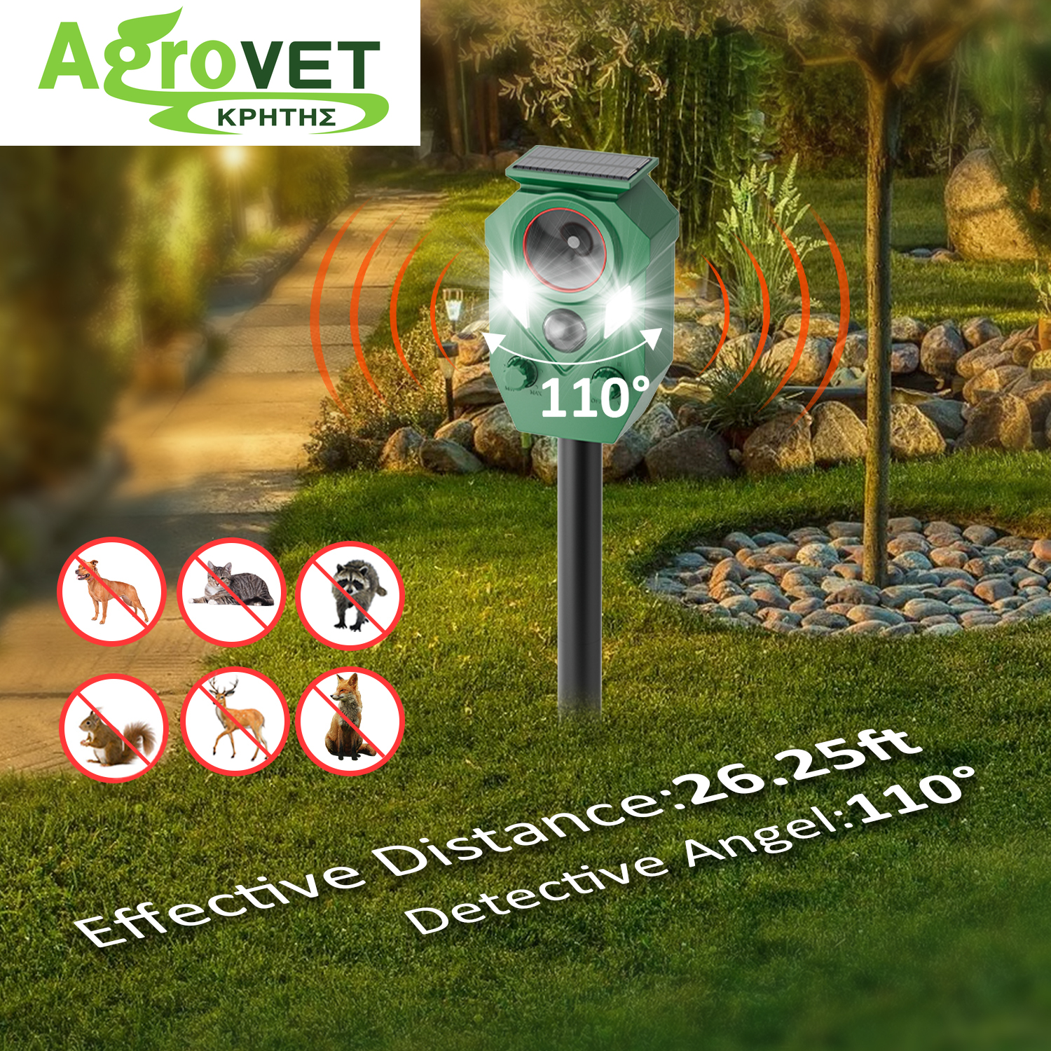 ΗΛΙΑΚΟ ΑΠΩΘΗΤΙΚΟ ΖΩΩΝ SOLAR ULTRASONIC ANIMAL REPELLER AR02 - 3